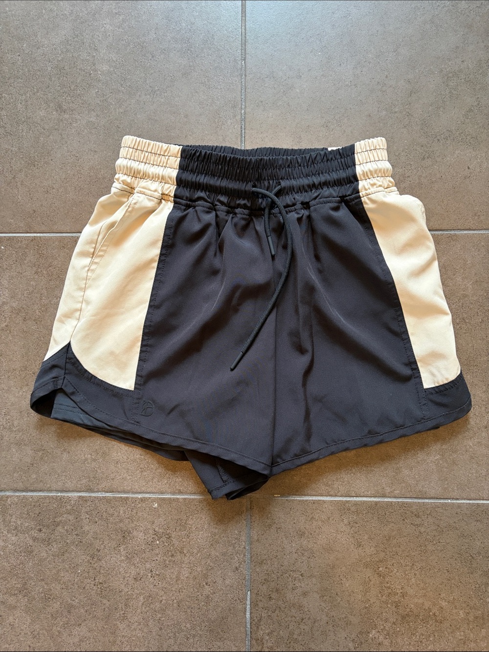 Women’s Black and Cream Athletic Running Shorts